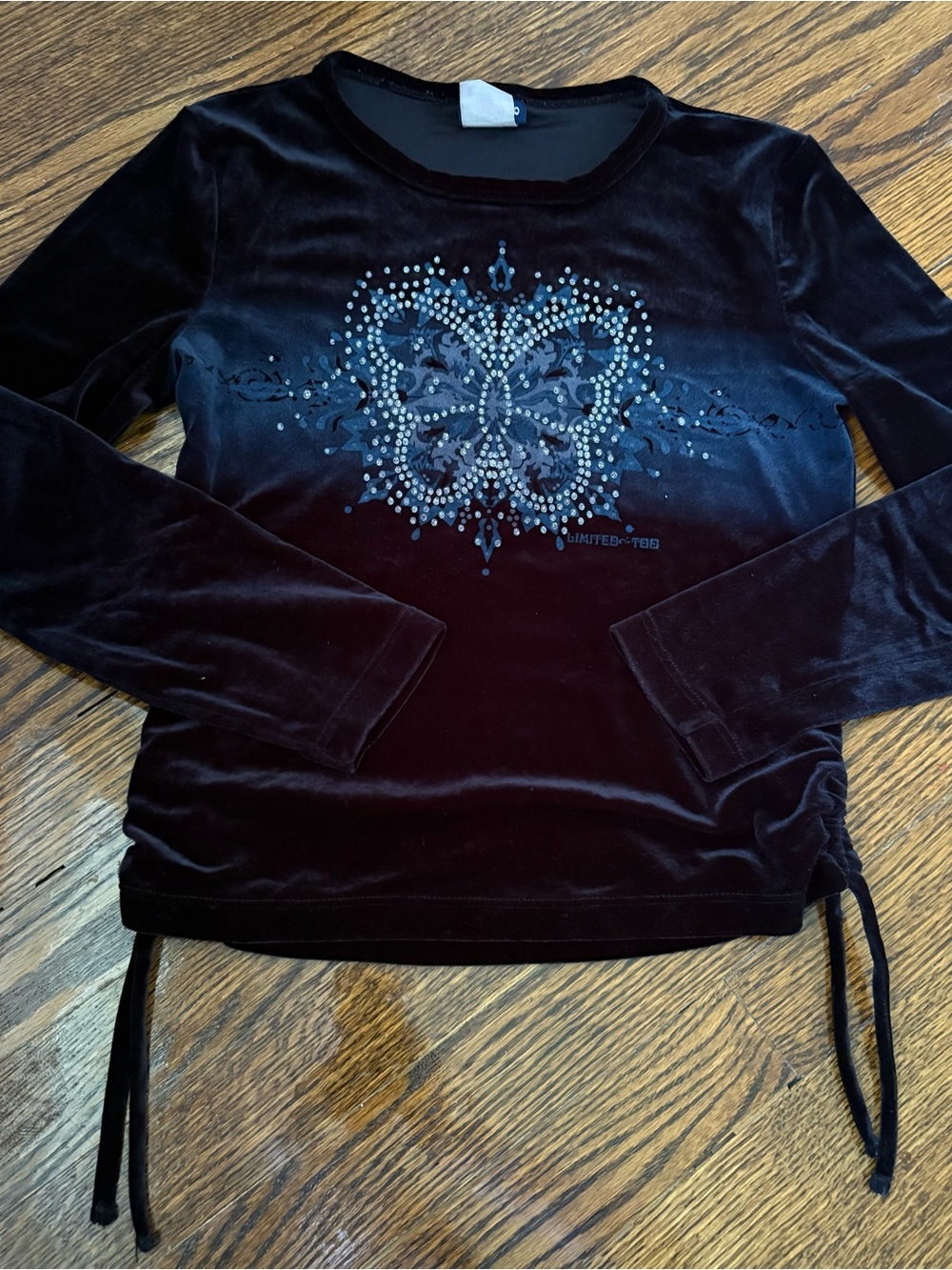 Limited Too Black Velvet Long-Sleeve Top with Rhinestone Butterfly